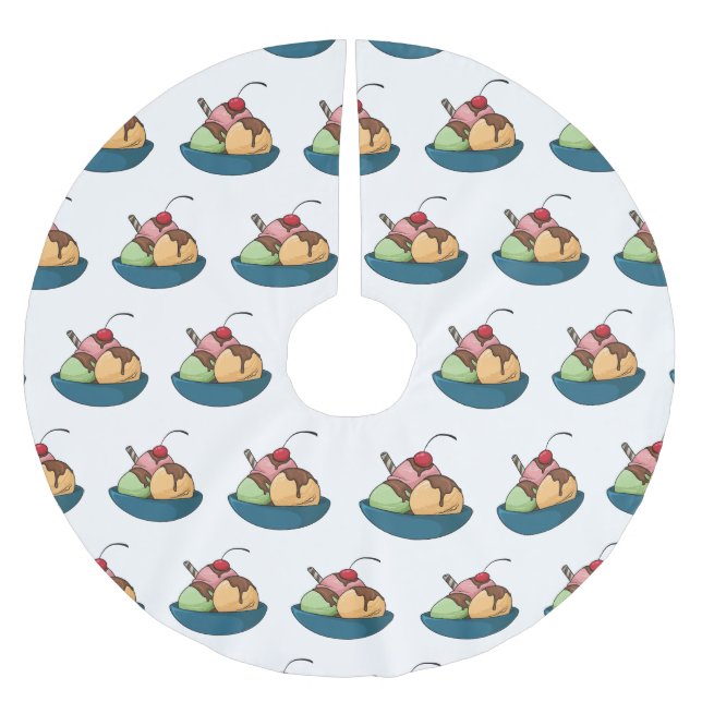 Ice cream cartoon illustration  brushed polyester tree skirt (Front)
