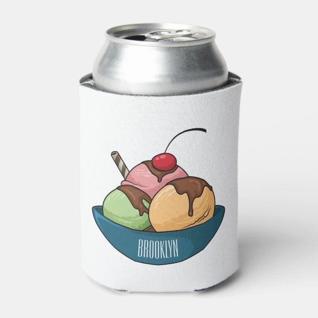 Ice cream cartoon illustration  can cooler (Can Front)