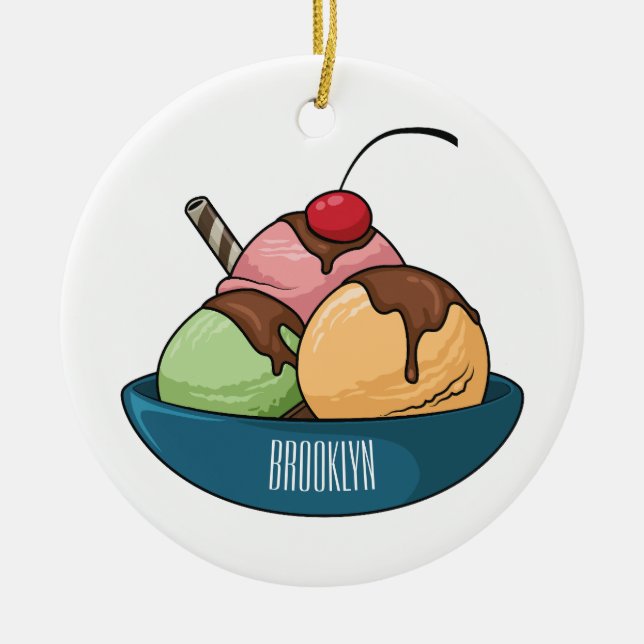 Ice cream cartoon illustration  ceramic tree decoration (Front)