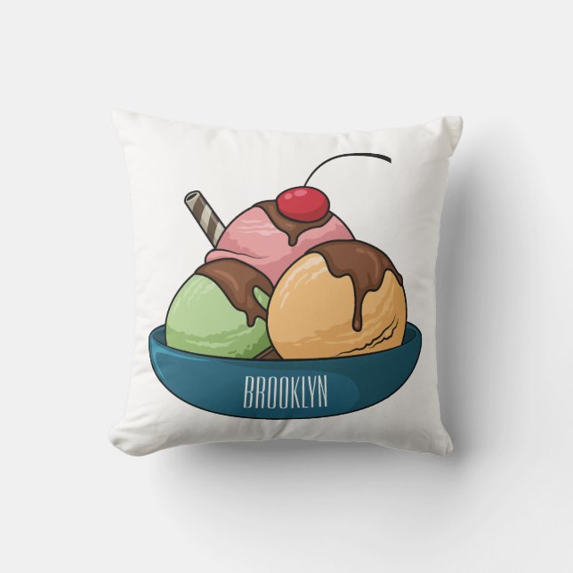 Ice cream cartoon illustration  cushion (Front)