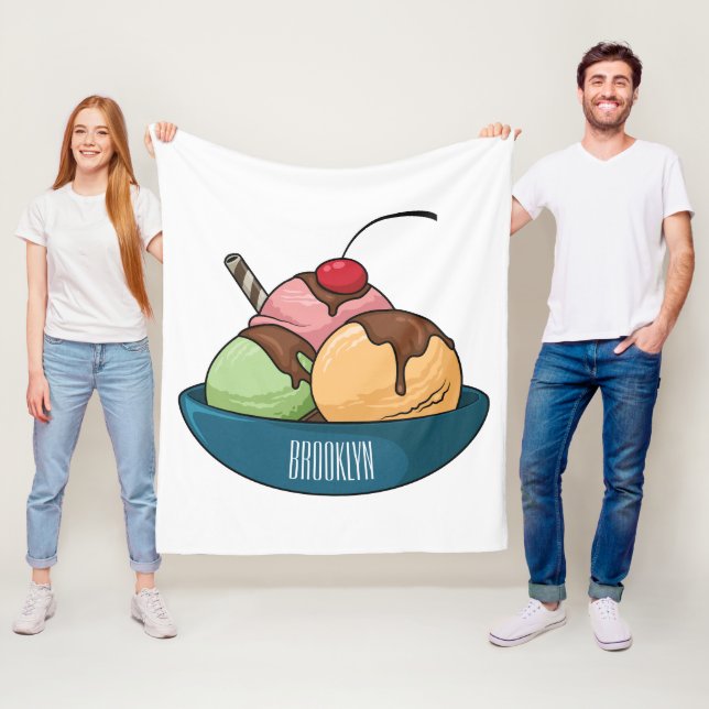 Ice cream cartoon illustration  fleece blanket (In Situ)