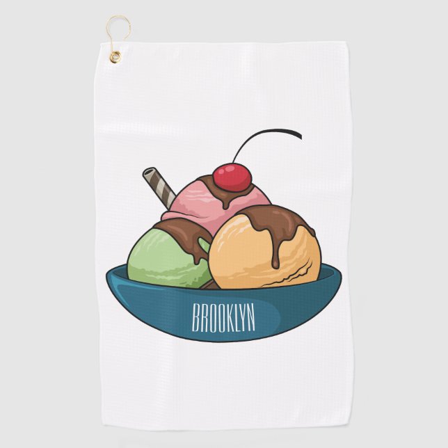Ice cream cartoon illustration  golf towel (Front)
