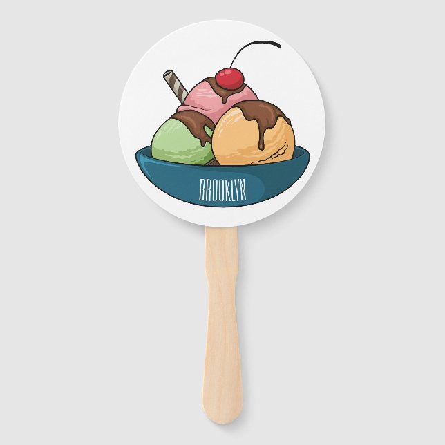 Ice cream cartoon illustration  hand fan (Front)