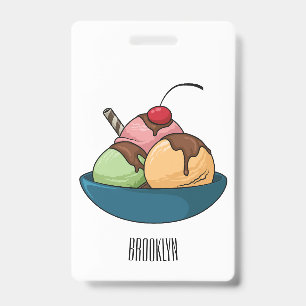 Ice cream cartoon illustration  ID badge