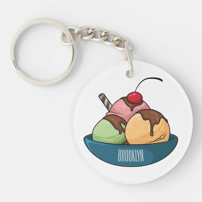 Ice cream cartoon illustration  key ring (Front)