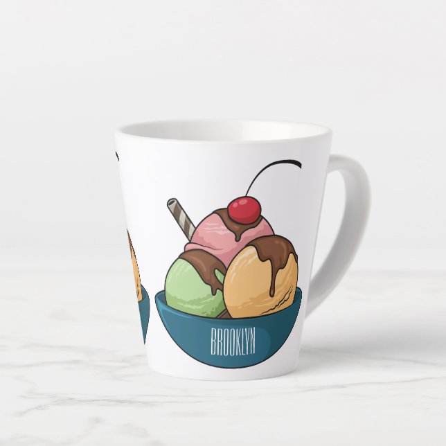 Ice cream cartoon illustration  latte mug (Right Angle)