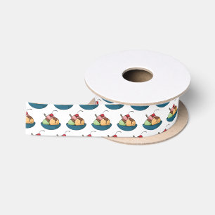 Ice cream cartoon illustration  satin ribbon