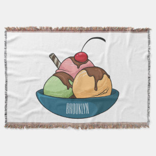 Ice cream cartoon illustration throw blanket