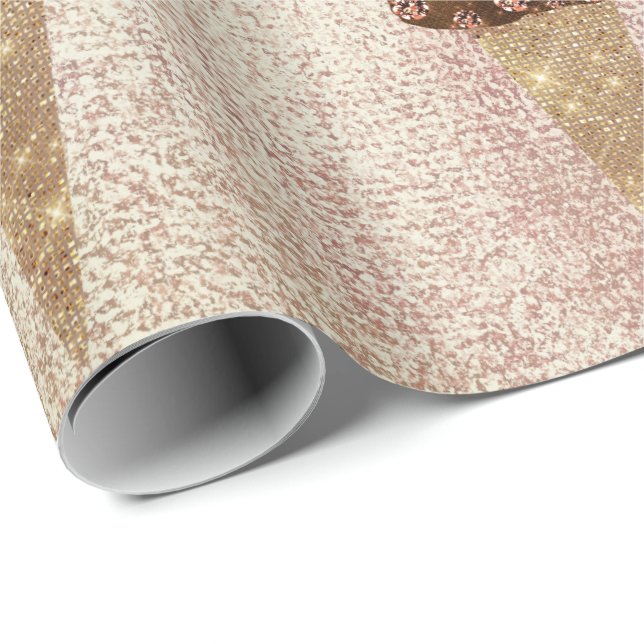 Ice Cream Chocolate Blue Metallic Rose Gold Linen Wrapping Paper (Roll Corner)