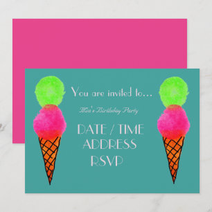 Ice-cream colourful girl's birthday party invitation