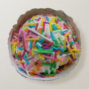 Ice cream Colourful Pink Blue Sprinkles Food Theme Round Cushion