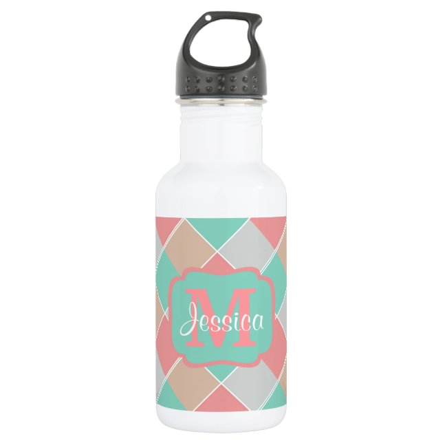 Ice-Cream Colours Checked Personalised 532 Ml Water Bottle (Front)