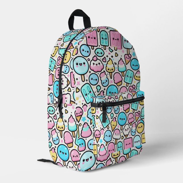 Ice Cream Cone and Popsicle Doodles Printed Backpack (Back Corner Left)