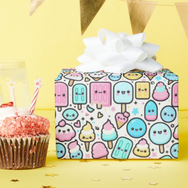 Ice Cream Cone and Popsicle Doodles Wrapping Paper (Birthday Party)