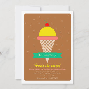 Ice cream cone and ribbon -birthday party invite