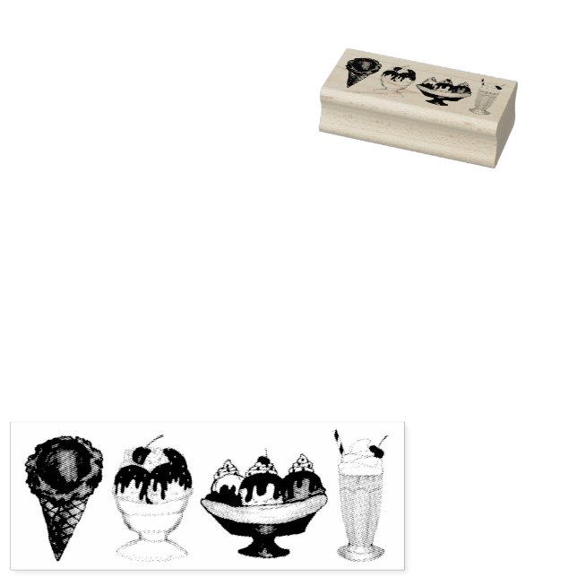 Ice Cream Cone Banana Split Milkshake Sundae Rubber Stamp (Stamped)