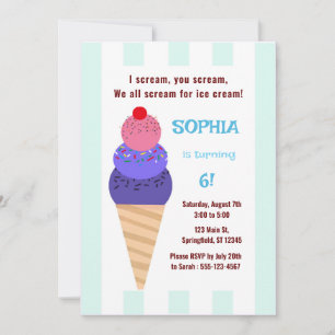 Ice Cream Cone Birthday Invitation
