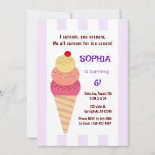 Ice Cream Cone Birthday Invitation