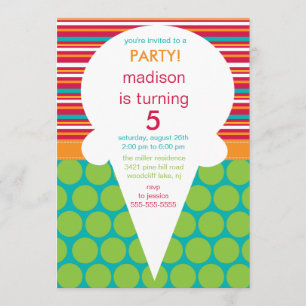 Ice Cream Cone Birthday Invitation Polka Dots