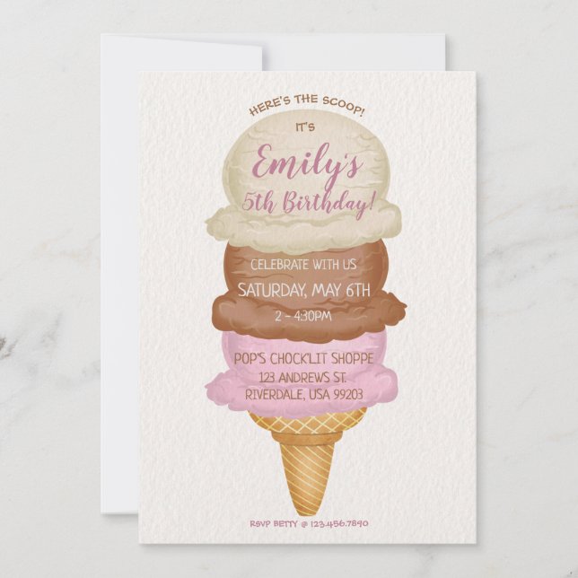 Ice Cream Cone Birthday Party Invitation (Front)