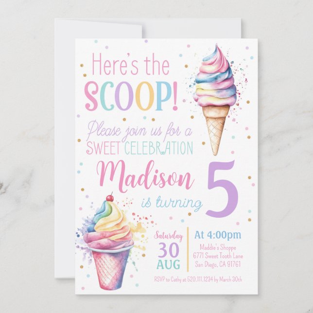Ice Cream Cone Birthday Party Invitation (Front)