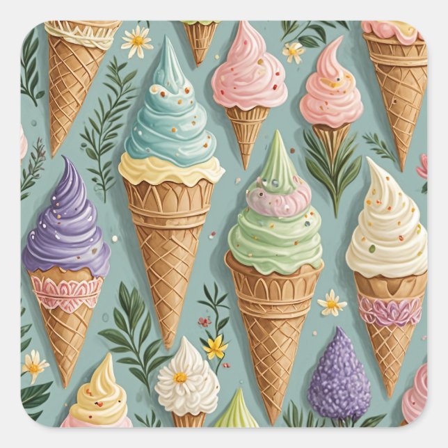 Ice Cream Cone Birthday Square Sticker (Front)