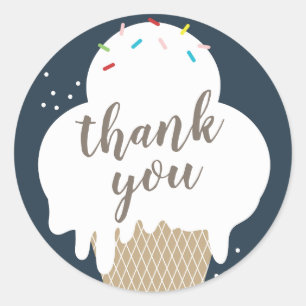 Ice Cream Cone Blue Kids Thank You Classic Round Sticker