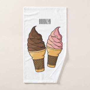 Ice cream cone cartoon illustration  bath towel set