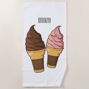 Ice cream cone cartoon illustration beach towel