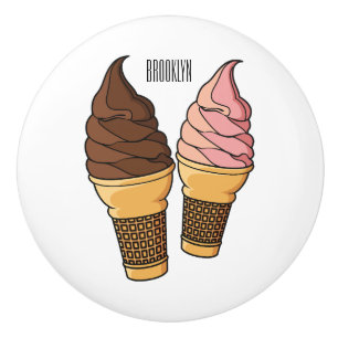 Ice cream cone cartoon illustration ceramic knob