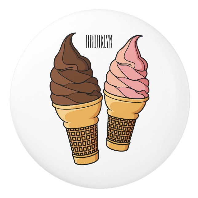 Ice cream cone cartoon illustration  ceramic knob (Front)