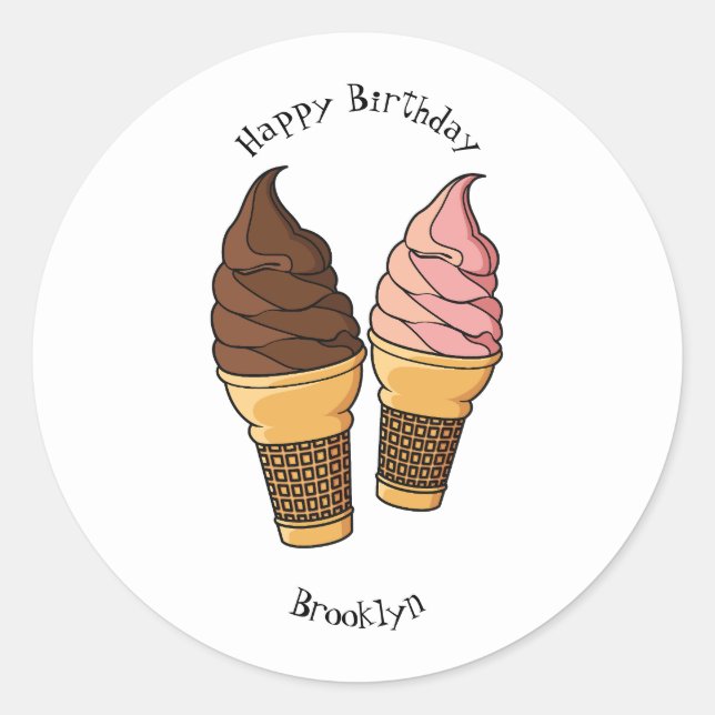 Ice cream cone cartoon illustration classic round sticker (Front)