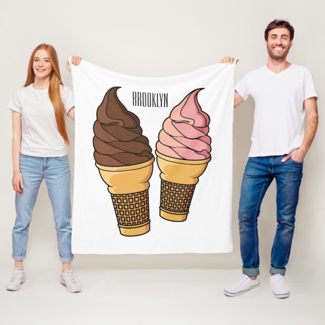 Ice cream cone cartoon illustration  fleece blanket (In Situ)