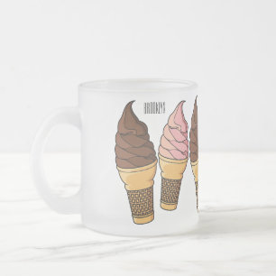 Ice cream cone cartoon illustration  frosted glass coffee mug