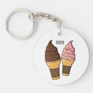 Ice cream cone cartoon illustration  key ring