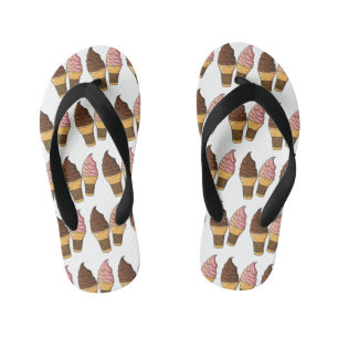 Ice cream cone cartoon illustration  kid's flip flops