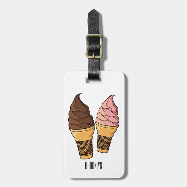Ice cream cone cartoon illustration luggage tag (Front Vertical)