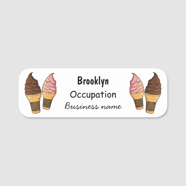 Ice cream cone cartoon illustration name tag (Front)