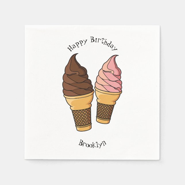 Ice cream cone cartoon illustration napkin (Front)