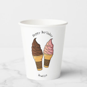 Ice cream cone cartoon illustration paper cups