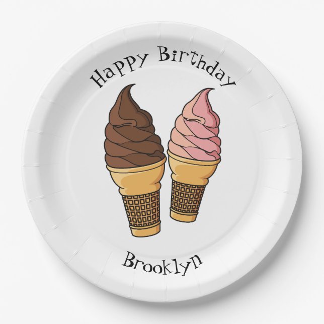 Ice cream cone cartoon illustration paper plate (Front)