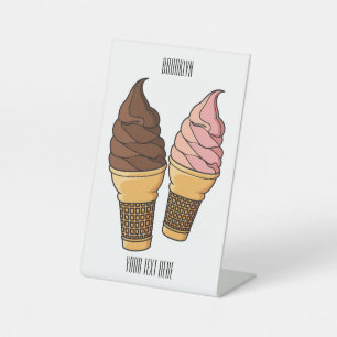 Ice cream cone cartoon illustration  pedestal sign