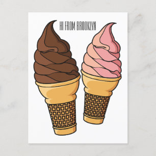 Ice cream cone cartoon illustration  postcard