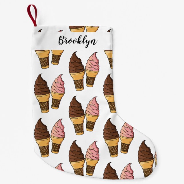 Ice cream cone cartoon illustration small christmas stocking (Front)