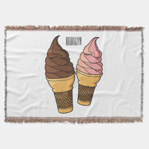 Ice cream cone cartoon illustration throw blanket