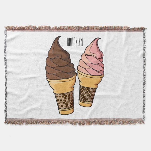 Ice cream cone cartoon illustration  throw blanket (Front)
