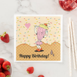 Ice Cream Cone Characters Party Table Confetti Napkin