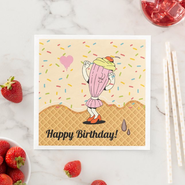 Ice Cream Cone Characters Party Table Confetti Napkin (Insitu)