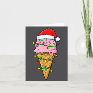 Ice Cream Cone Christmas Lights Santa Hat Food Xma Card