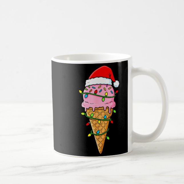Ice Cream Cone Christmas Lights Santa Hat Food Xma Coffee Mug (Right)
